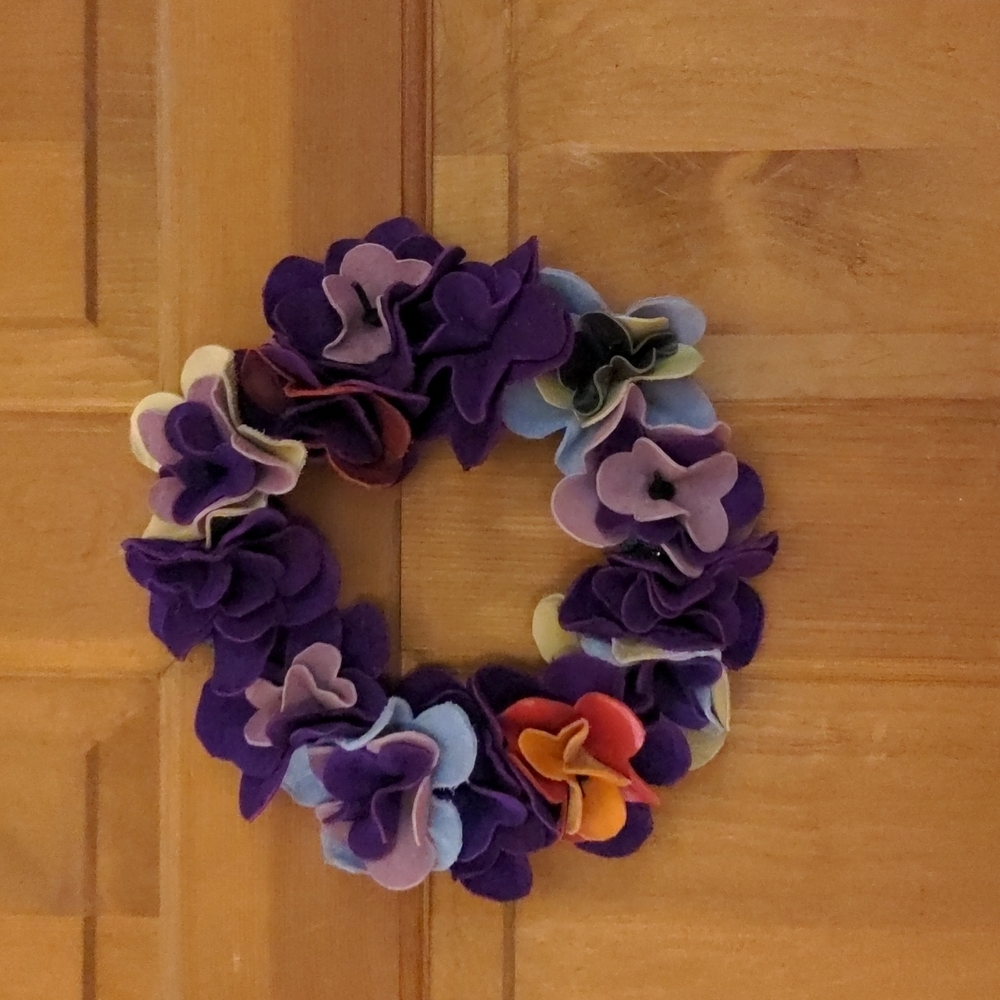 Handmade Leather Flower Rosette Wreath-8" Purple Multicolor